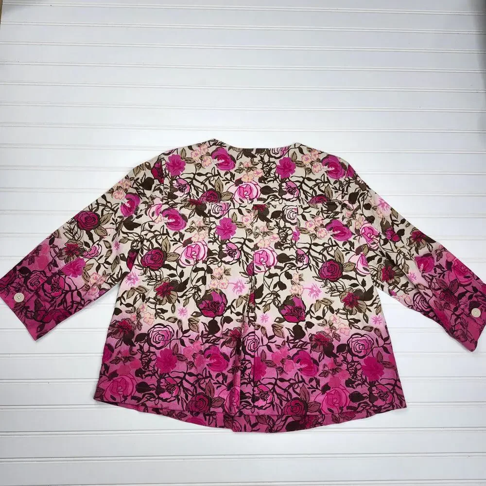 Christopher & Banks Women's Pink Ombre Floral Pleated Denim Jacket Size XL - Picture 2 of 8